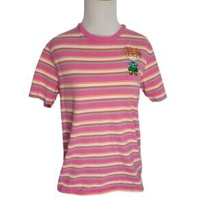 Nickelodeon Rugrats Chuckie T-Shirt Striped Pink Short Sleeve Crew Men Small